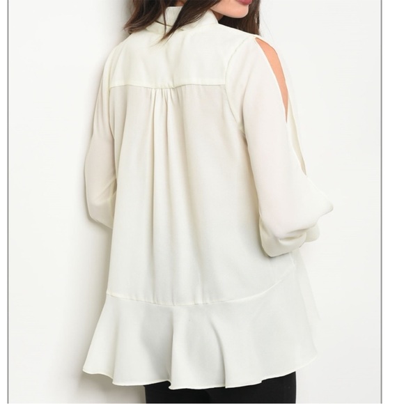 Ivory Neck Tie Long Sleeve Blouse - Picture 6 of 6